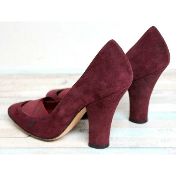VTG CHARLES DAVID DARK RED GENUINE SUEDE LEATHER ELASTIC HIGH HEEL SHOES 6.5 B - Picture 6 of 12